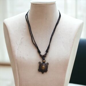 Unique Meditation Turtle Necklace with Wood Beads